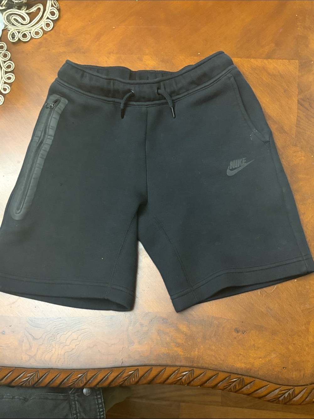 Nike TECH Black Kids Drawstring Athletic Shorts with Zip Pocket